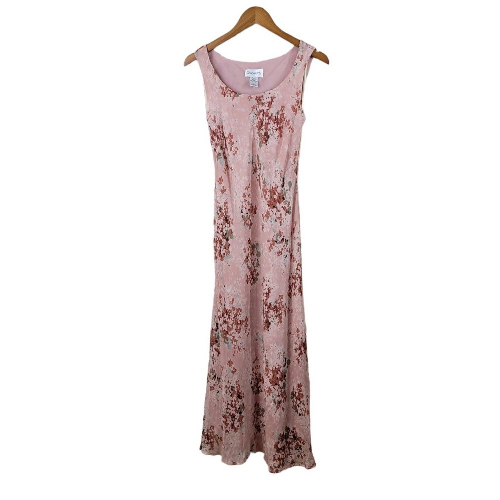 Vintage 90s size 8 Layered slip Dress Event Silk Chiffon Beaded Floral Maxi Long - Picture 2 of 7